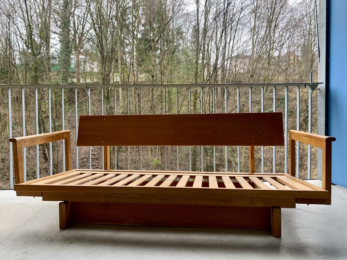 Divani: midcentury Schlafsofa Eichenholz | Wollbezug 1960 – Usato da Fribourg venduto da GBT42 6