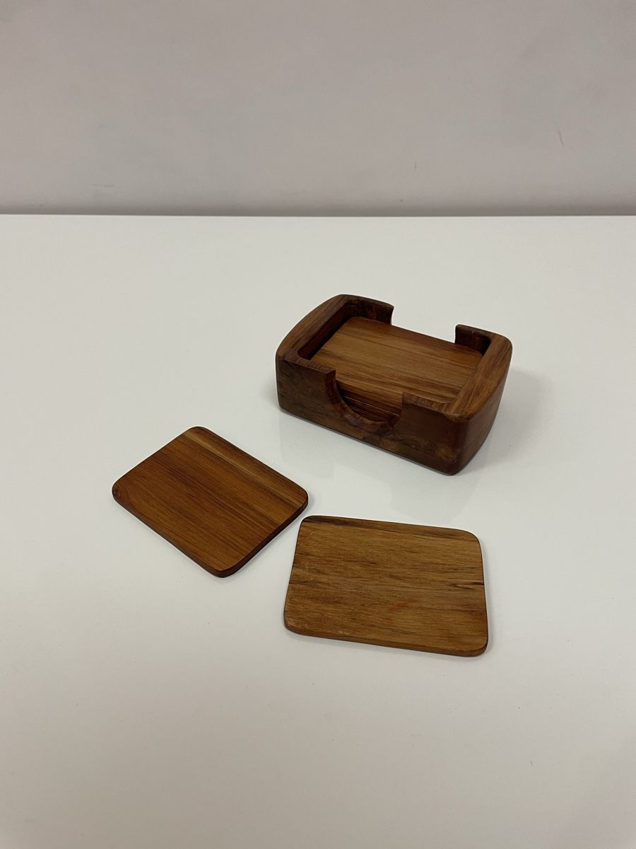 Untersetzer: Vintage Holz Untersetzer Set mit Ständer Glasuntersetzer – Gebraucht aus Zürich von Vintagewiesel 2