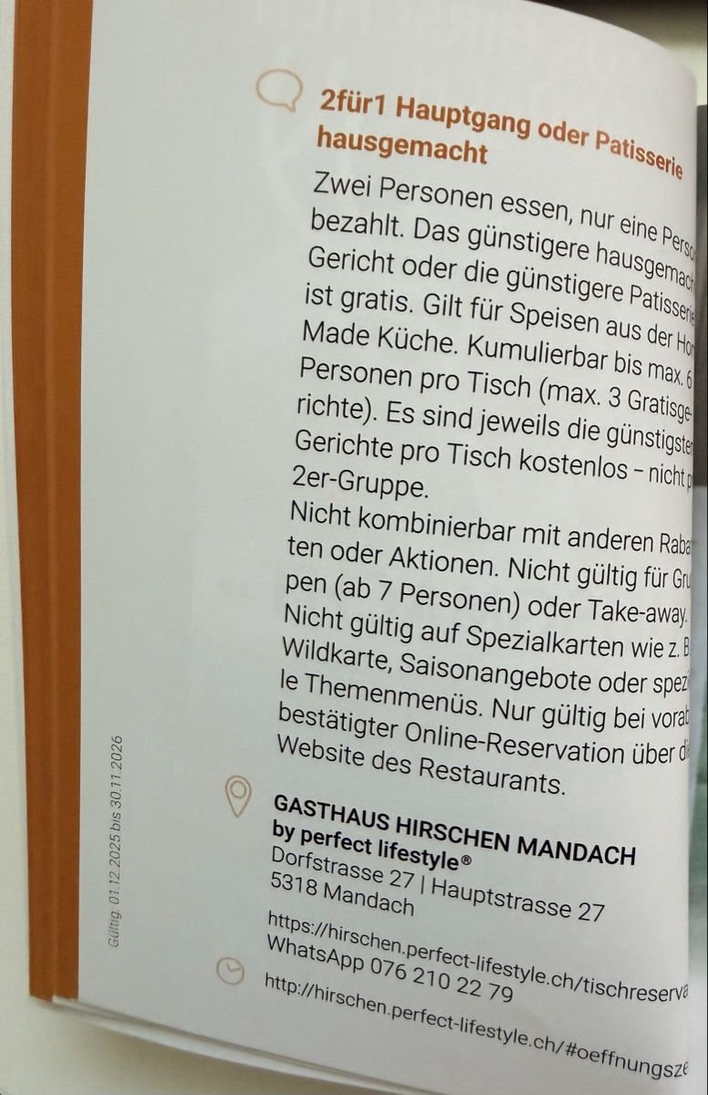 Buoni: 2für1 Gutschein Hirschen Mandach – Nuovo (secondo la descrizione) da Oberwil-Lieli venduto da moderngirl 1