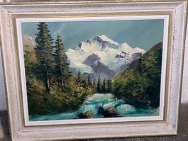Oelbild Gemälde Öl auf Leinwand Landschaft Berg Bergbach