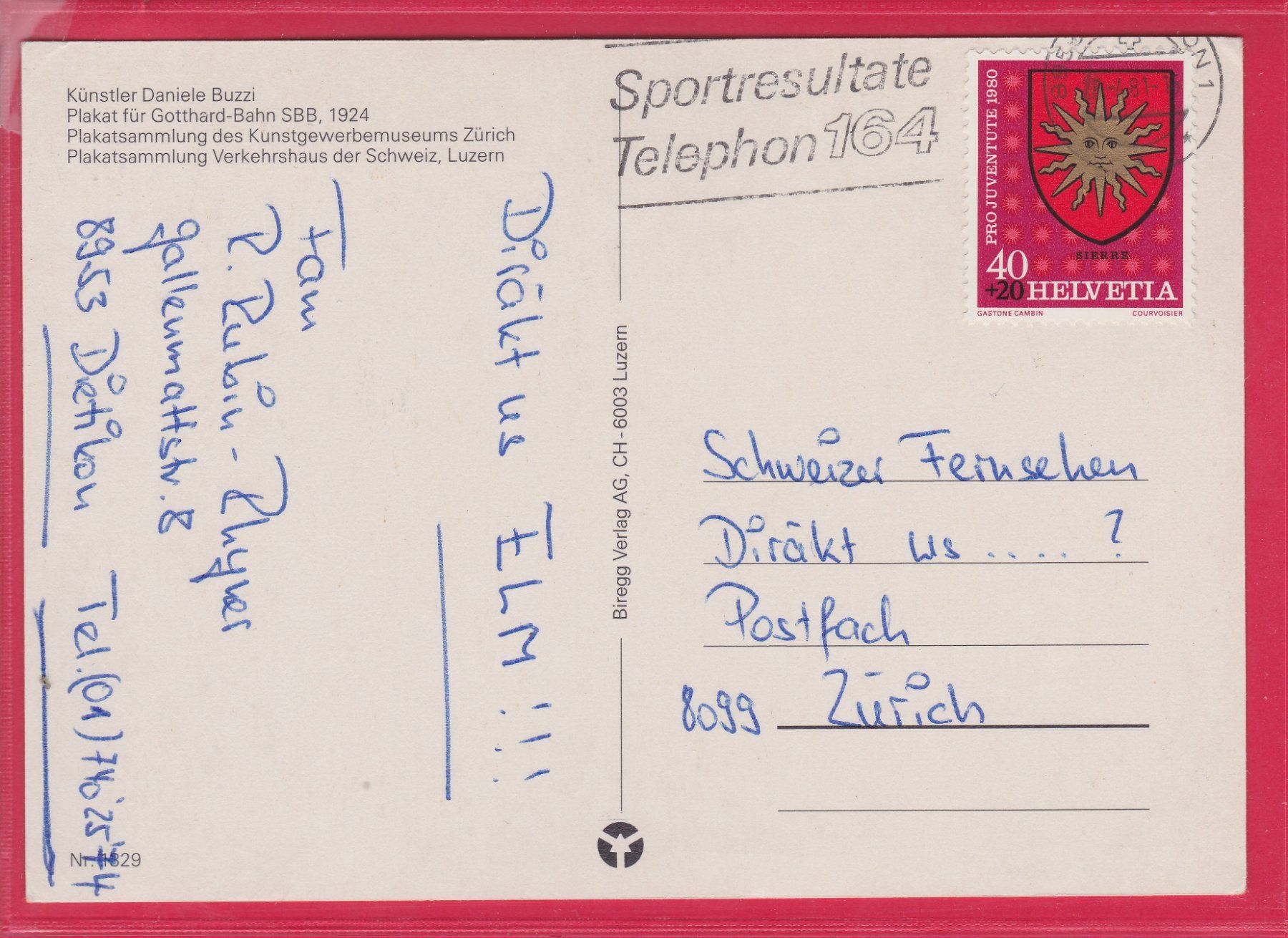 Cartoline postali: Werbe-Ansichtskarte, Gotthardbahn, Künstler Buzzi, 1924 – Usato da Oberrieden venduto da Gebirgsstelze 1