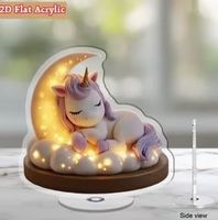 Nachtlichtlampe: Einhorn im Halbmond-2D-Flach-Kinderzimmer