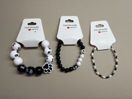 3 Armbänder Set handgefertigt schwarz weiss neu