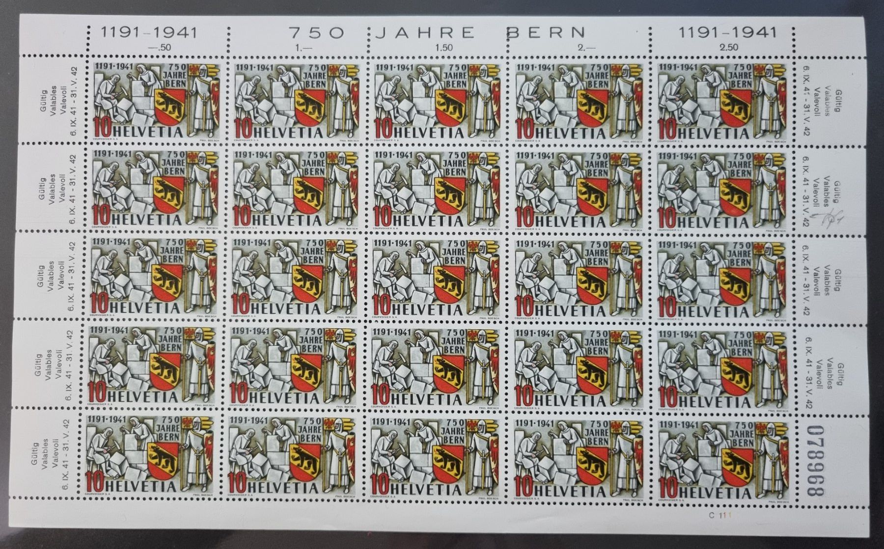 Alle Briefmarken: 4 postfrische Originalbogen 1941 - 1948 ** – Neu (gemäss Beschreibung) aus Gümligen von Geniusbuy 1