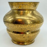 Vase de Saint-Prex émaillé bleu décor doré craquelé de 1935