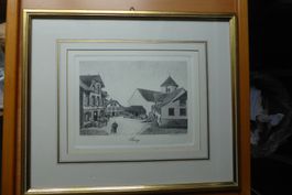 Berg SG um 1910 Stahlstich Jules Scheyli - Goldrahmen üb Eck