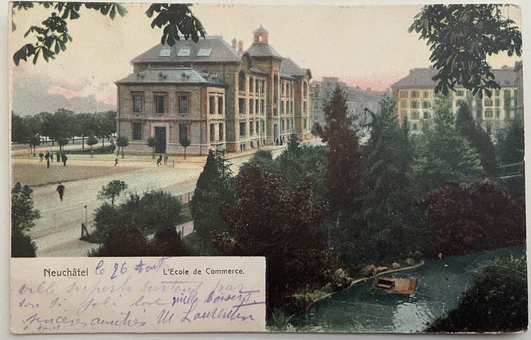 Ansichtskarten: Neuchâtel - L'école de commerce – Gebraucht aus Savagnier von Ne2065