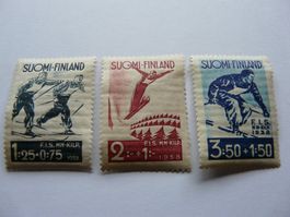 Finnland 1938; Lahti F.I.S. Skispiele 3 Werte ungeb.mit Falz