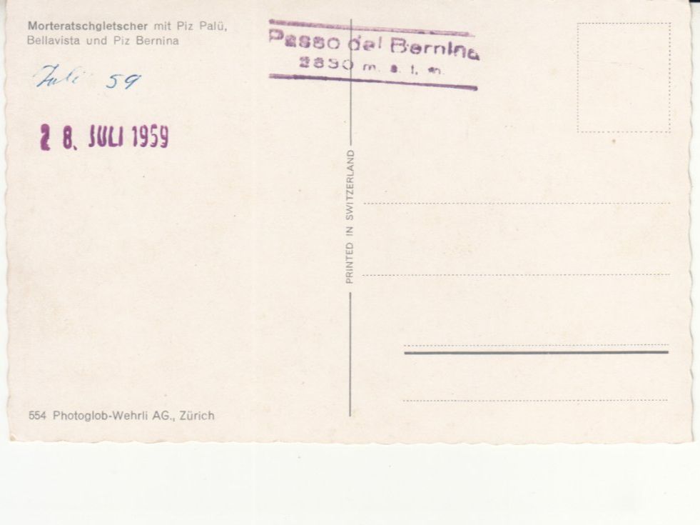 Cartoline postali: Morteratschgletscher 1959 – Usato da Bürglen TG venduto da StampGraf 1