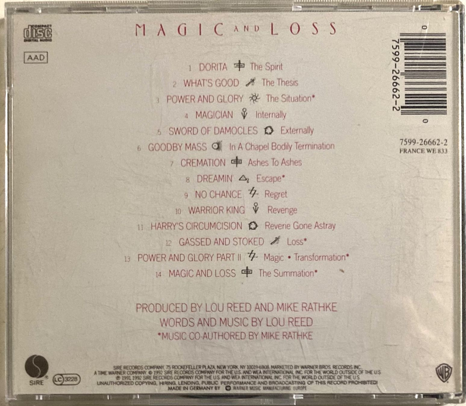 CDs: LOU REED - MAGIC AND LOSS – D'occasion à Poliez-Pittet par Newtown-Records 1