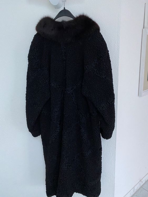 Damen Schwarzer PELZ FELL MANTEL PERSIANER Karakul Gr L (Gebraucht