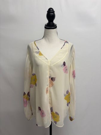 Massimo Dutti Bluse mit Blumenmuster 42 sommerlich creme