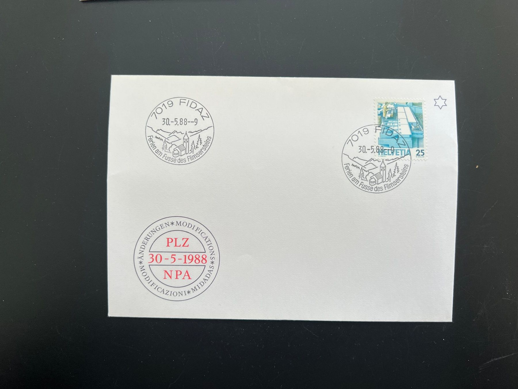 Tutti i francobolli: Fidaz  Erstagbrief-Werbe-Stempel  (M904) – Usato da Hinwil venduto da Sidi4