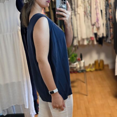 Vintage Bluse Navy Oversize Sommer Tunika Gr. XL Elegant