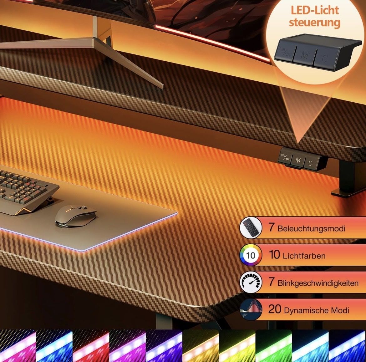 Schreibtische: Gaming Tisch mit LED-Beleuchtung, Neuwertig – Neu und originalverpackt aus Oberbipp von Zimos 3