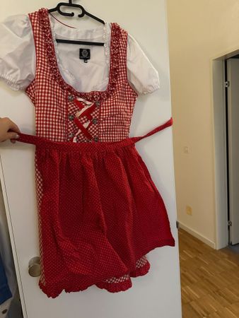 Dirndl rot weiss kariert mit Schürze neuwertig