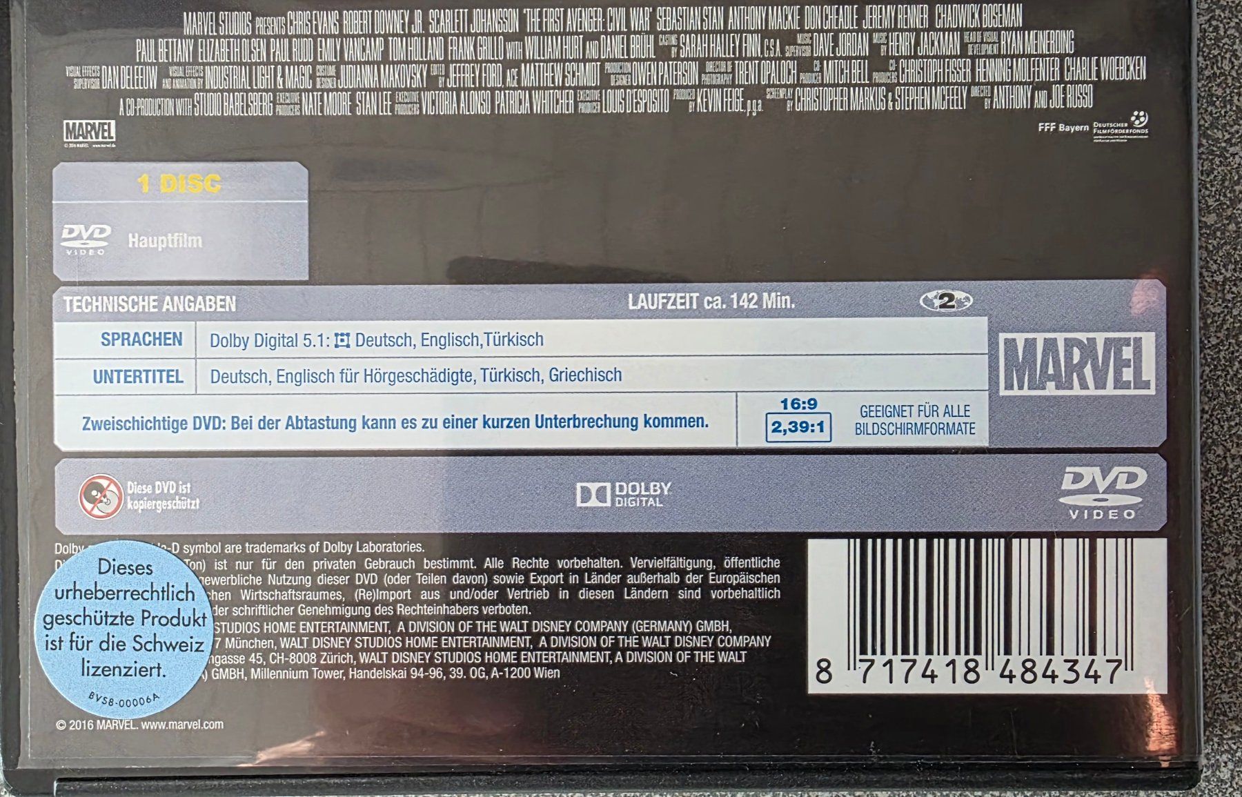 Alle DVDs: DVD The First Avenger Civil War – Gebraucht aus Oetwil am See von fineli2 1