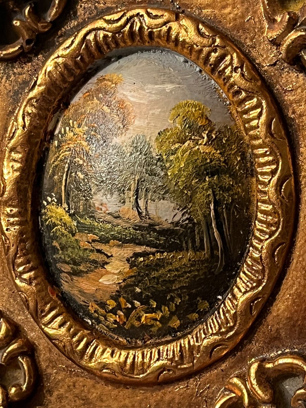 Dipinti: Antikes Gold gerahmtes Miniatur Gemälde Landschaft – Usato da Basel venduto da Kaffee_und_Kunst 3