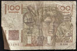 100 France Francs Schein, Jahr 1942, Selten! Sammlers...
