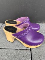 High heel purple leather Swedish Hasbeens 37 clog