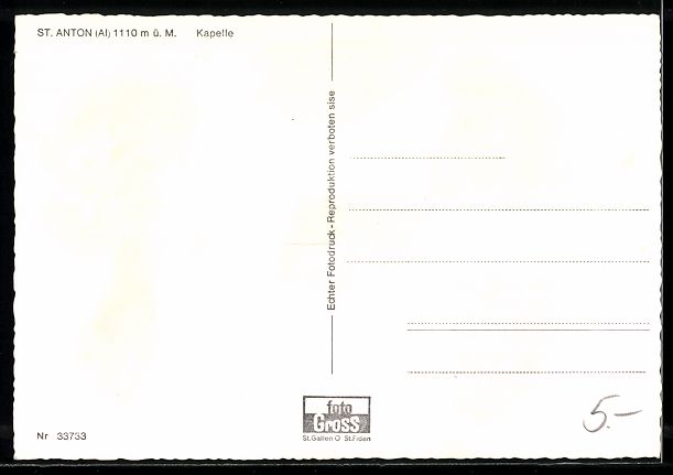 Ansichtskarten: AK St. Anton /App., An der Kapelle – Gebraucht aus Berlin von bartko-reher 1