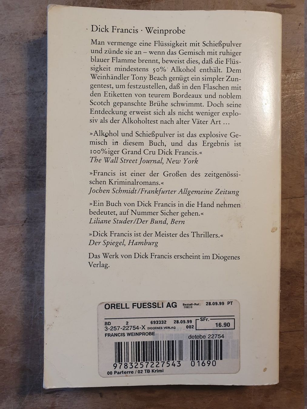 Libri: Weinprobe Dick Francis Diogenes – Usato da Zürich venduto da loosebone 1