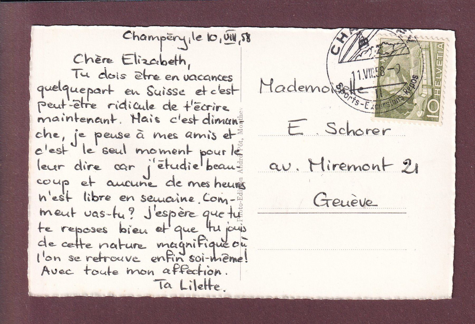 Cartoline postali: Les DENTS DU MIDI vues de Champéry - 1958 – Usato da Pully venduto da nicecards 1