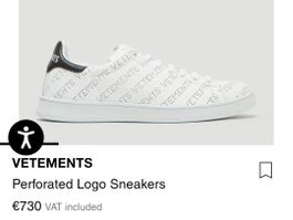 Vetements Sneaker, Leder, Weiss, perforiert, Grösse 39