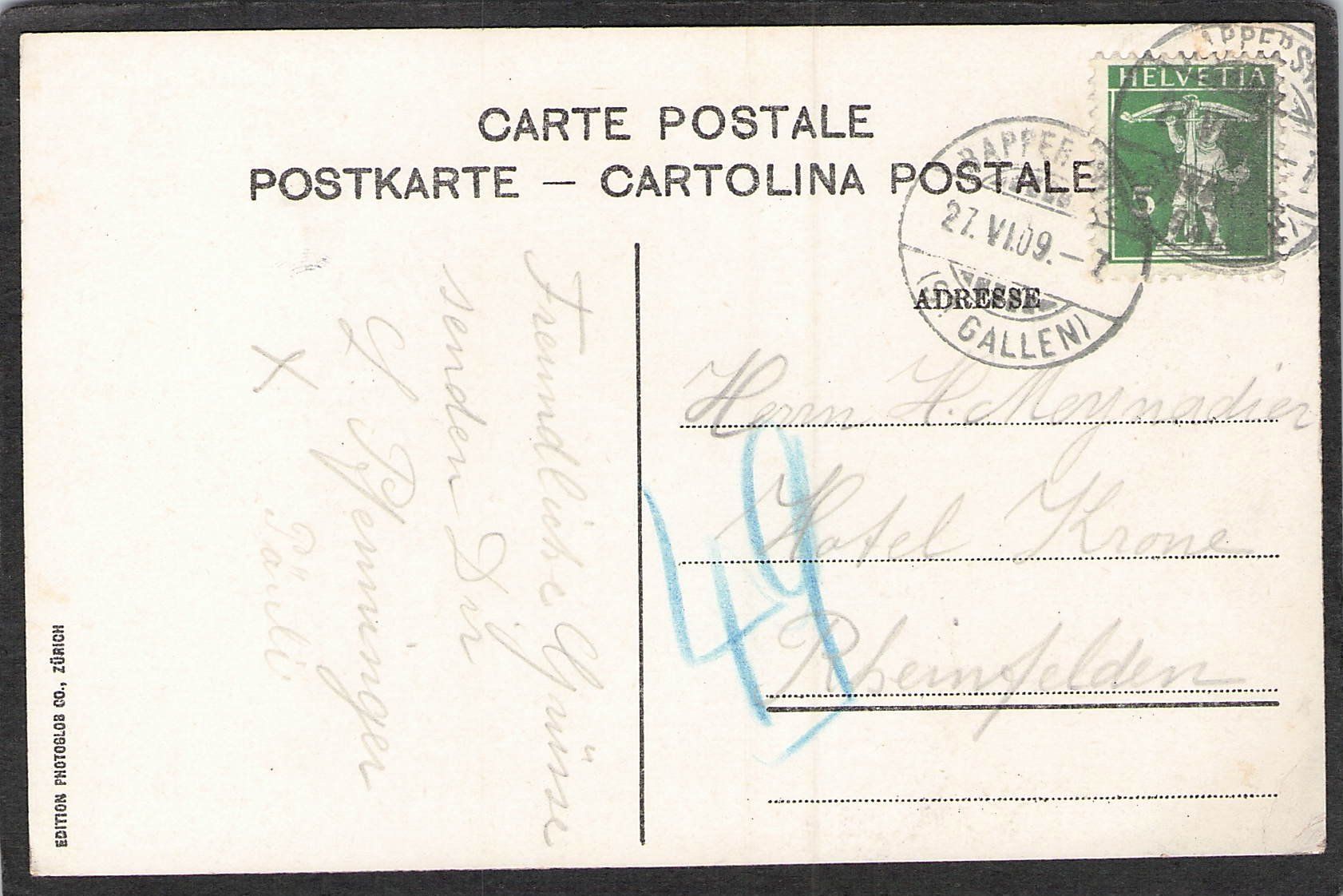 Cartoline postali: ^Rapperswil , gel.  1909 – Usato da Reichenburg venduto da Pipo-67 1