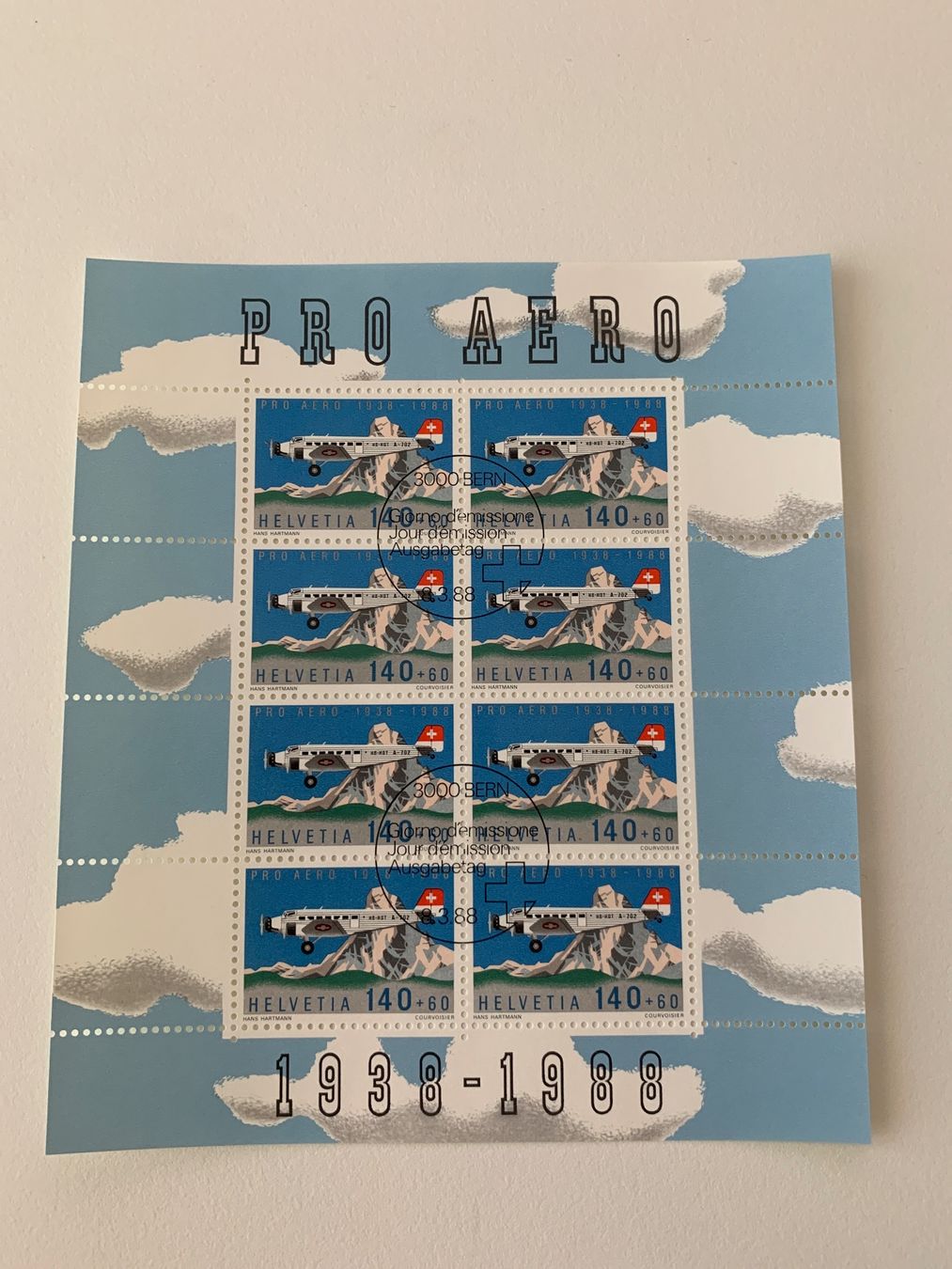 Alle Briefmarken: 1988 Pro Aero 1938- 1988 Kleinbogen mit FDC Stempel – Neu (gemäss Beschreibung) aus Willisau von Repfuesch