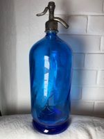 Grosser Siphon aus blauem Glas antik "ER"