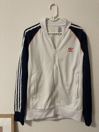 Adidas Track Jacket White Navy Red Size L Made in Pakistan