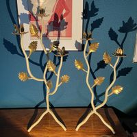 Vintage Two Jugendstyle Metal White Gold Candle holders
