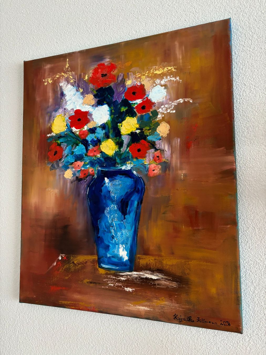Dipinti: Blumen in blauer Vase, signiert, Ölgemälde – Nuovo (secondo la descrizione) da Cham venduto da Felha 2