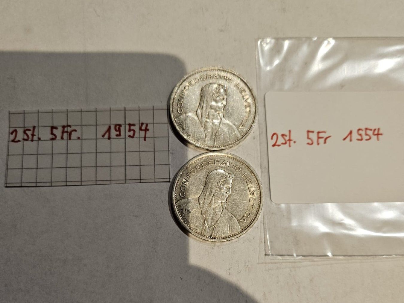 Tutti le monete: zwei Fünfliber Schweiz von 1954 – Usato da Grächen venduto da Hel7890 1
