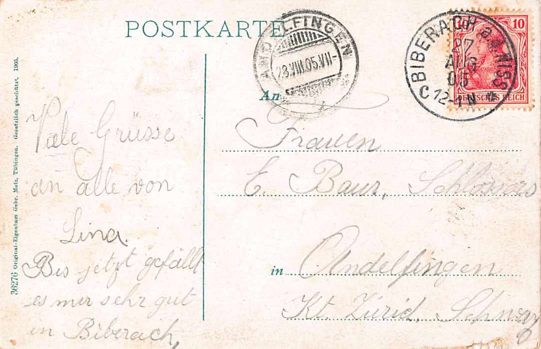 Ansichtskarten: Gruss aus BIBERACH mit OLDTIMER 1905 – Gebraucht aus Lufingen von TopAnsichtskarten 1