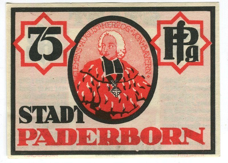 Banknoten: Notgeld "75 Pfennig. Paderborn 1921" – Gebraucht aus Basel von Butsch5
