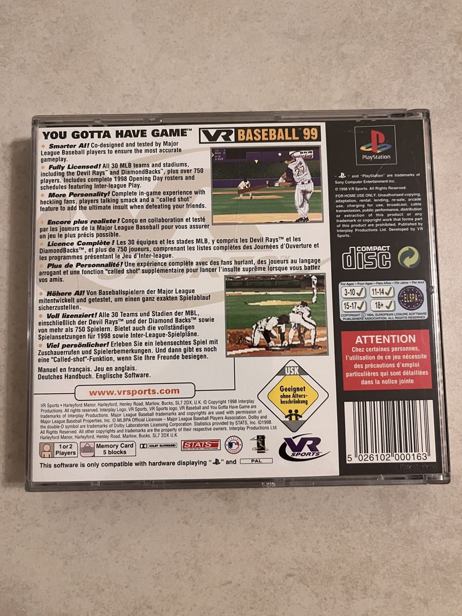 Giochi: VR Baseball 99 / Sony Playstation 1 PSX – Usato da Suhr venduto da SchnapperCH 1