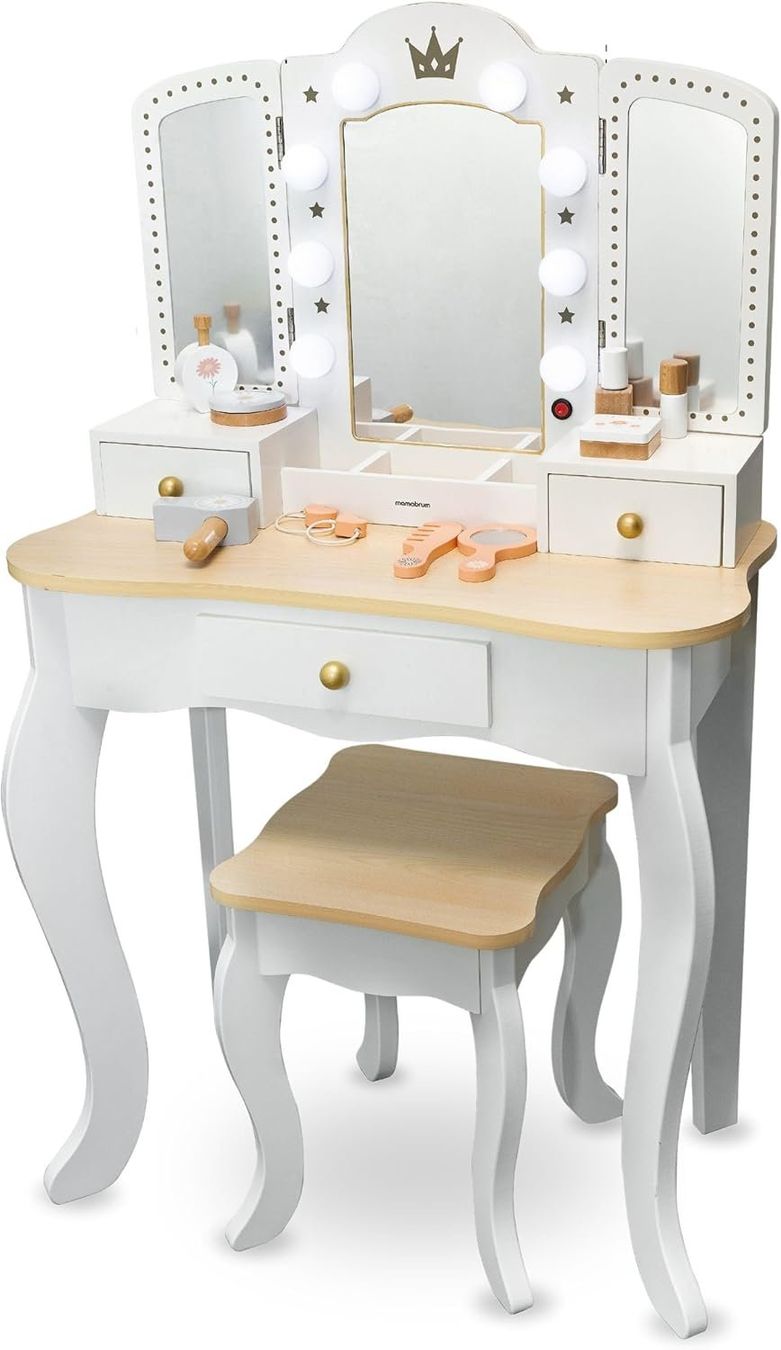 Schminktische: Kinder Schminktisch Holz mit Hocker & LED Spiegel – Neu und originalverpackt aus Dietikon von Abverkauf10 5