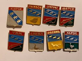 8 Anstecknadeln russische Städtewappen Region Kursk