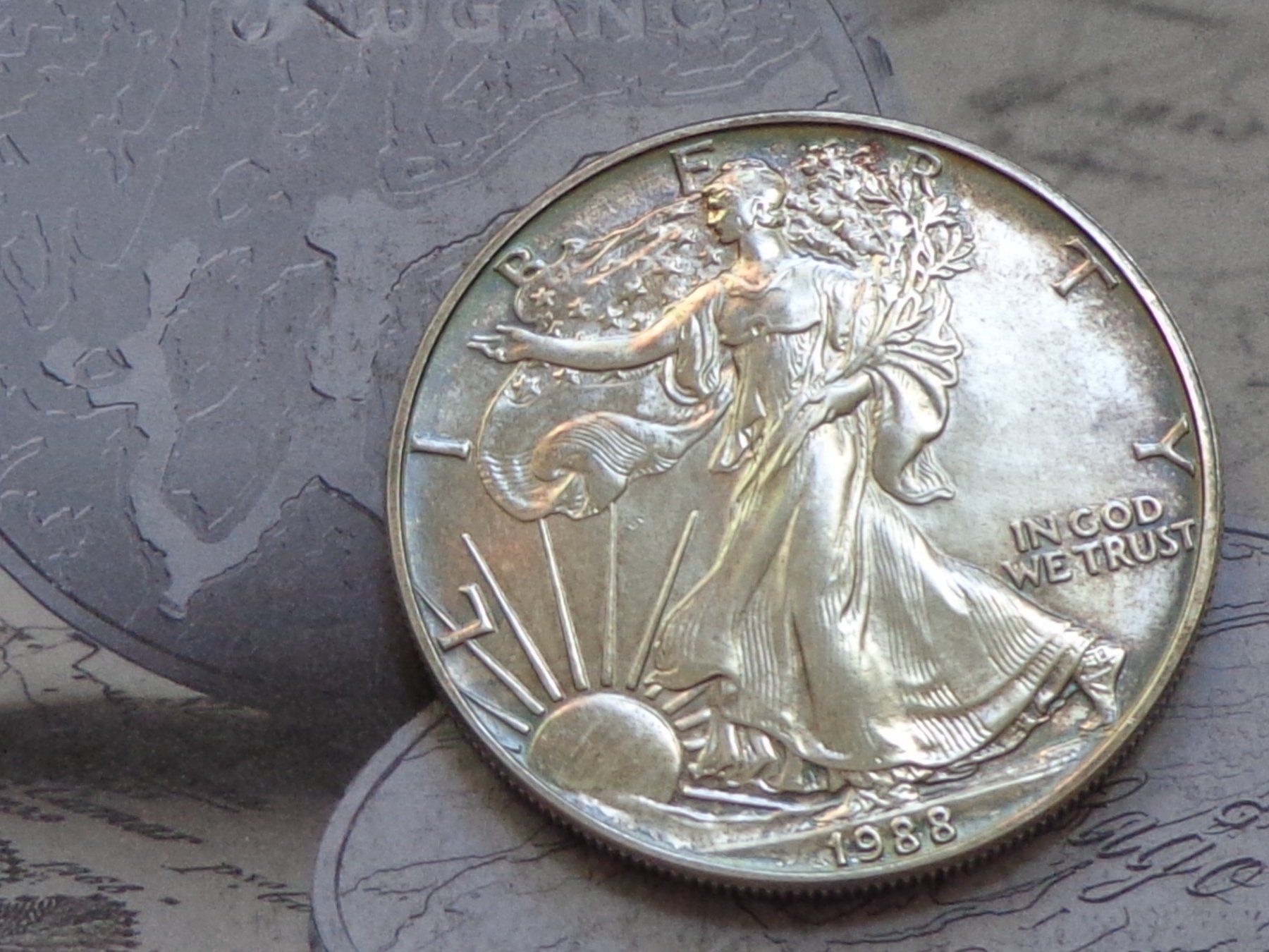 Tutti le monete: USA 1 oz 1988 Fine Silver .999 - "American Silver Eagle" – Usato da Pully venduto da UCA01 1