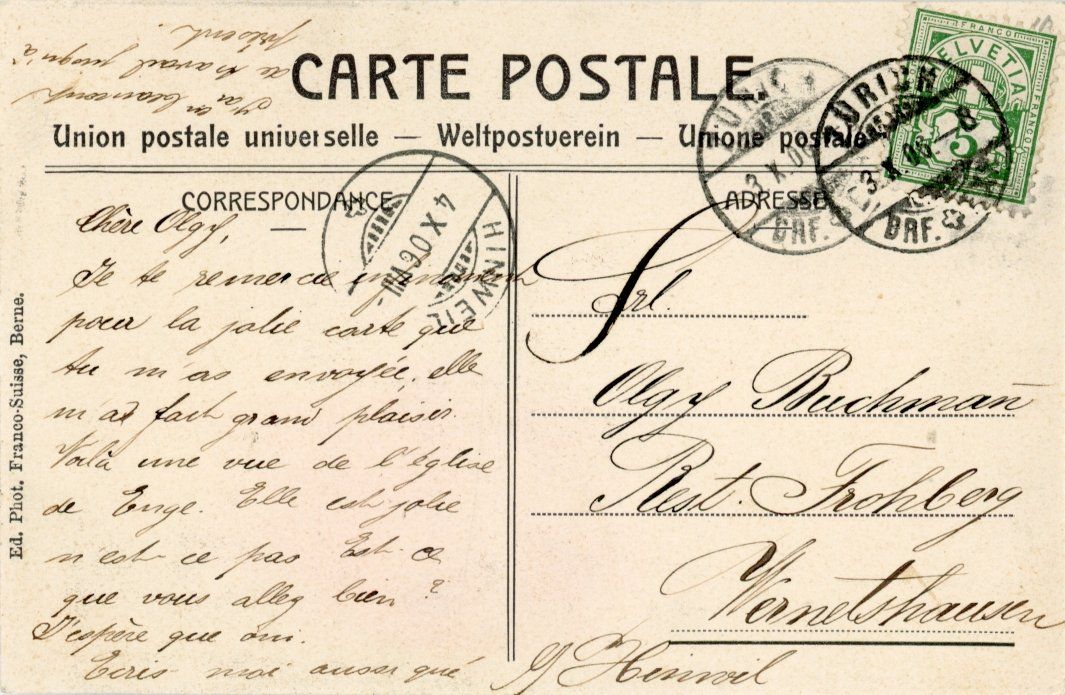 Cartoline postali: Zürich   ZH   -   Kirche Enge      um 1906 – Usato da Brig venduto da Valcards54 1