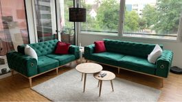 2 Sofas Samt Grün Chesterfield Optik 