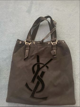 Borsa Yves Saint Laurent nera tela pelle logo YSL usata