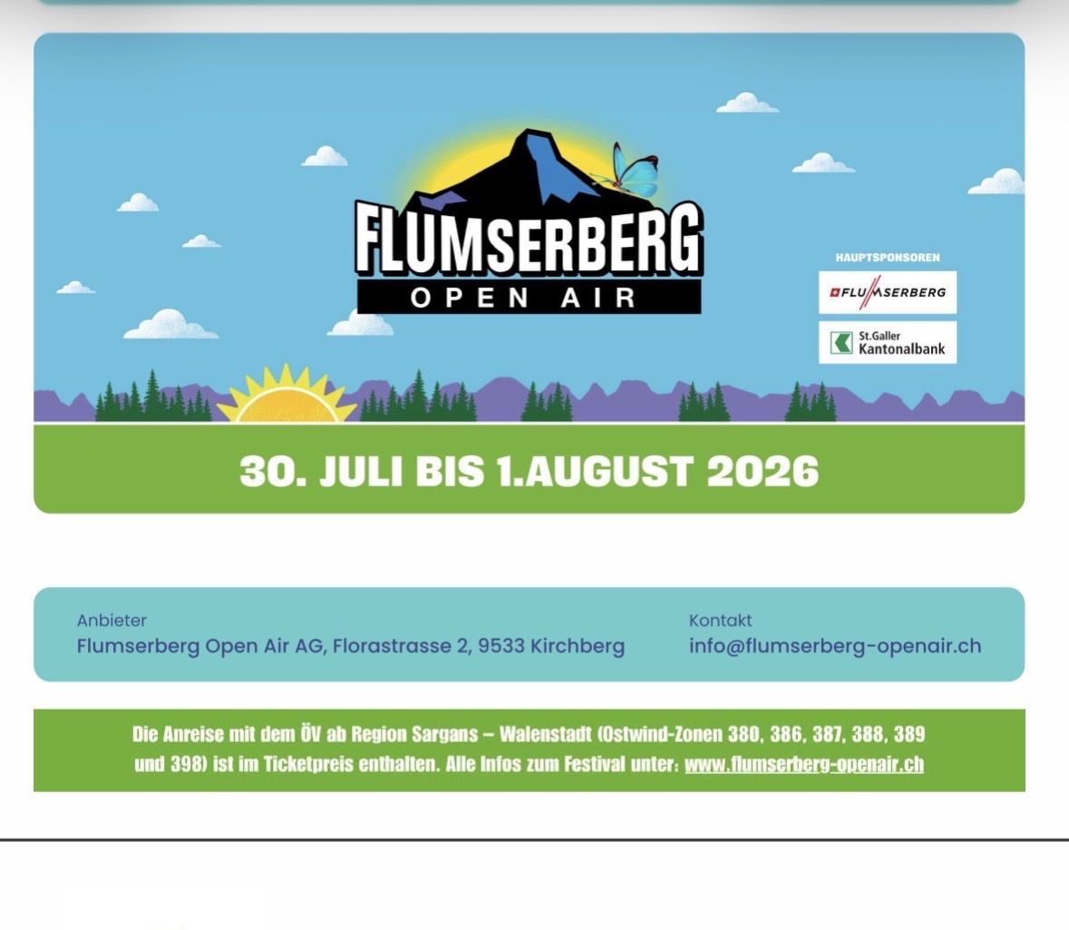 Biglietti: 2 Flumserberg Open Air 2026 Tickets – Nuovo e nell'imballaggio originale da Glattpark (Opfikon) venduto da nicci2801