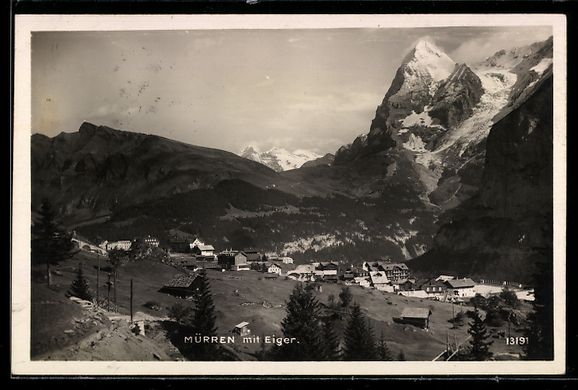 Cartoline postali: AK Mürren, Ortsansicht mit Eiger, 1929 – Usato da Berlin venduto da bartko-reher