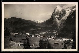 AK Mürren, Ortsansicht mit Eiger, 1929