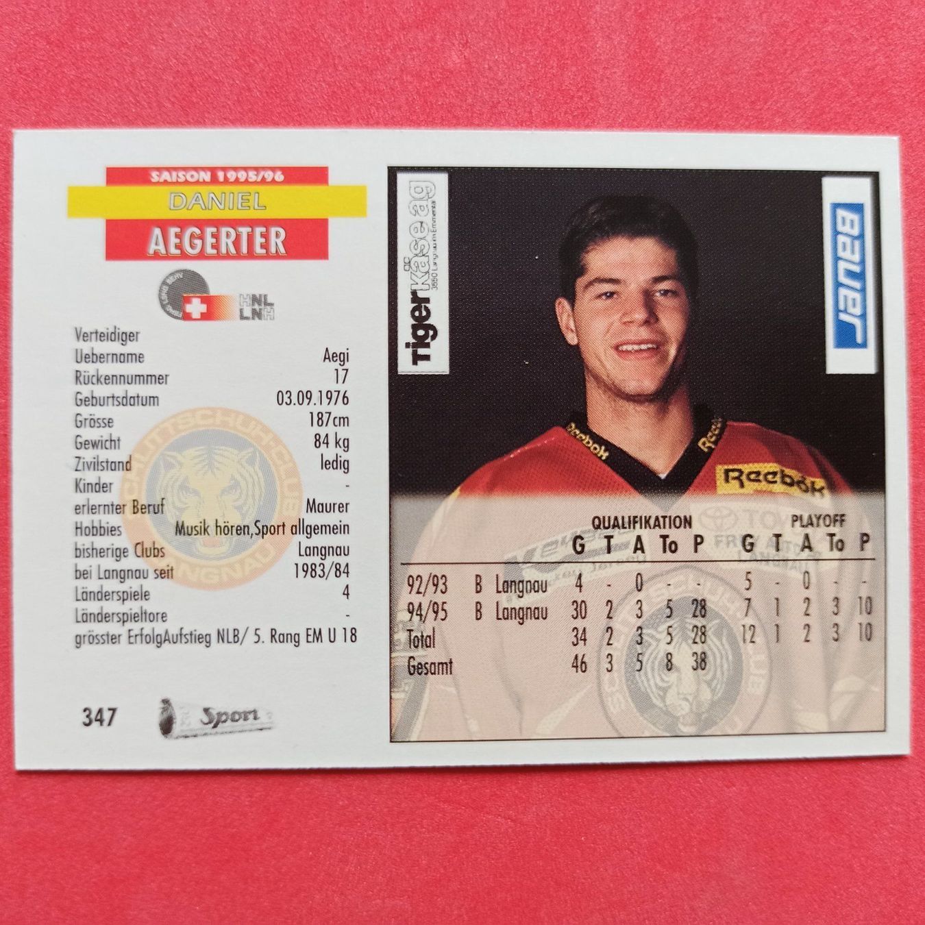 Carte collezionabili: Daniel Aegerter - SC LANGNAU - 1995/96 – Usato da Dübendorf venduto da kb86_MOVIE 1
