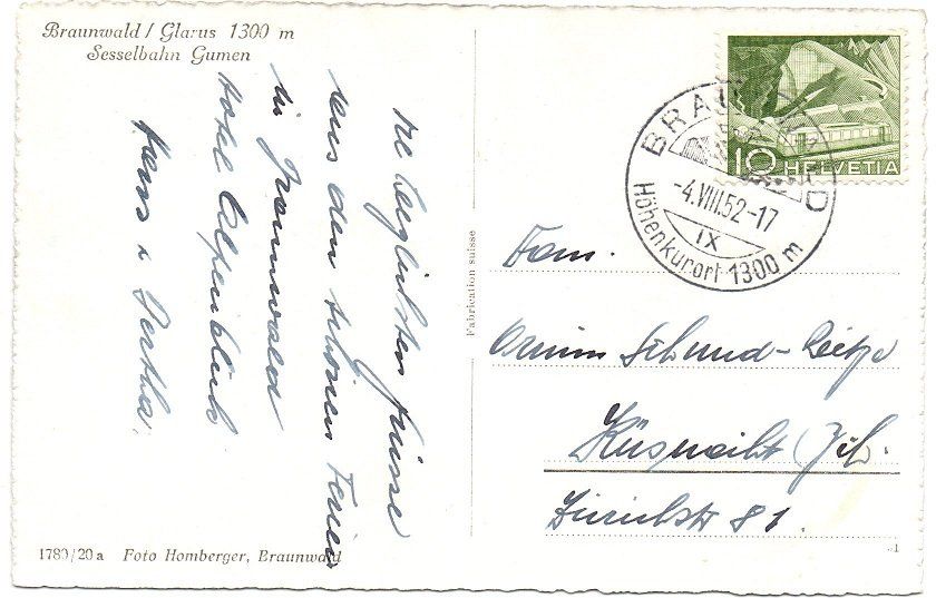 Cartoline postali: BRAUNWALD Sesselbahn Gumen – Usato da Jona venduto da philajona 1