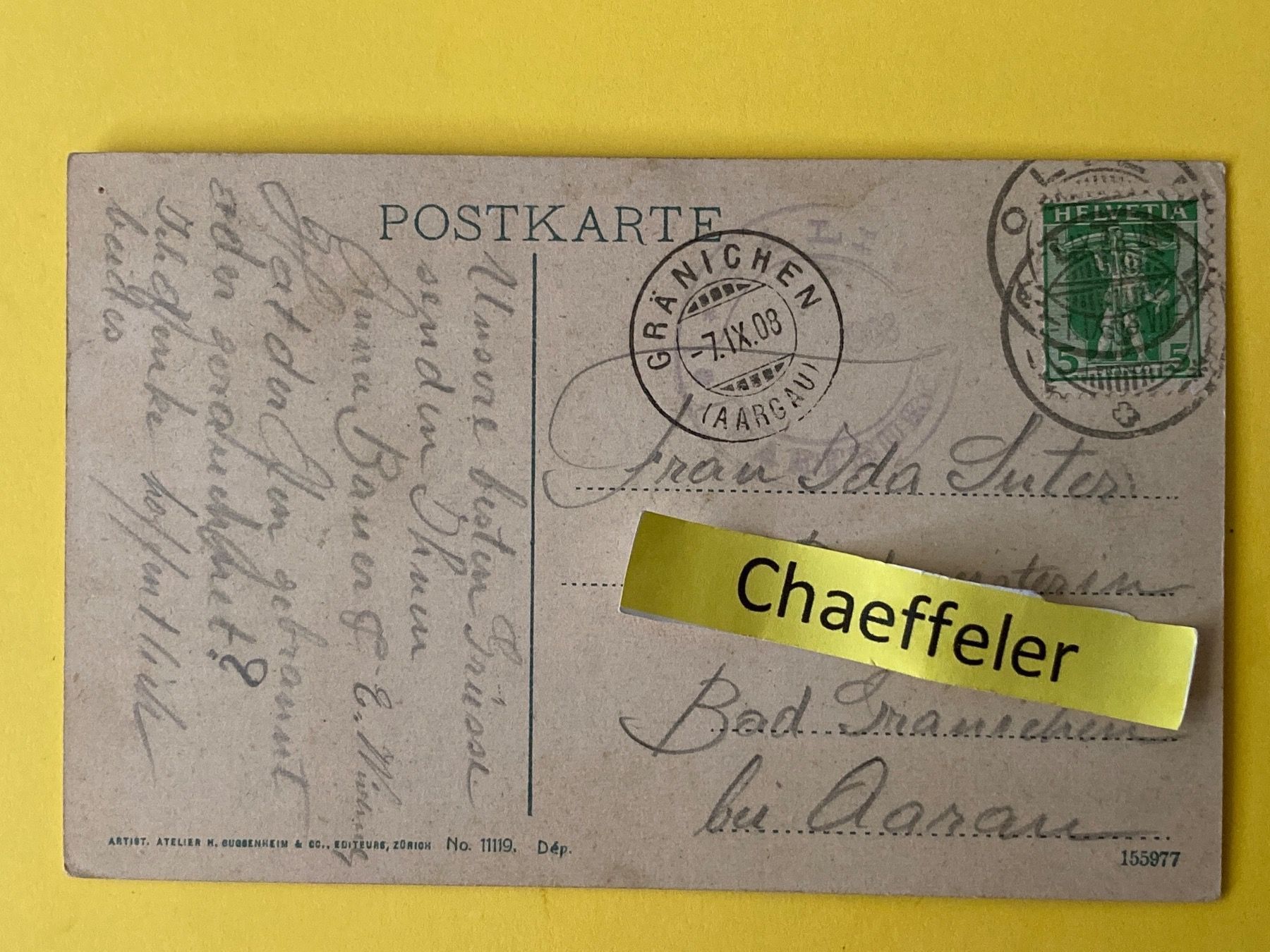Cartoline postali: 1908. Olten, Säli – Usato da Zürich venduto da Chaeffeler 1